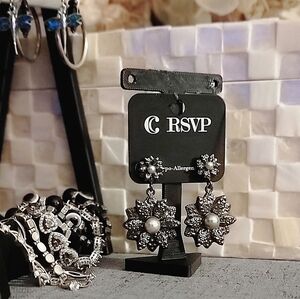 RSVP Silver, Black, Pearl Fashion Earrings
